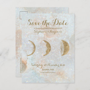 Zodiac Moon Ice Blue Celestial Gold Save the Date Announcement Postcard