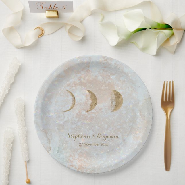 Zodiac Moon Typography Celestial Simple Wedding  Paper Plates (Wedding)