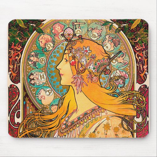 Zodiac Mucha Mouse Pad