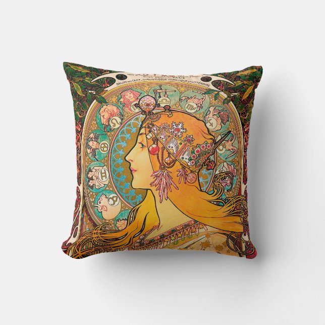 Zodiac, Mucha Throw Pillow (Front)