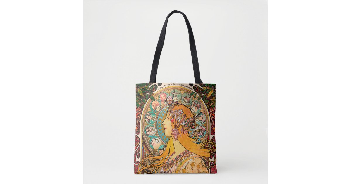 Leather Tote Bag Mucha Reverie Art Nouveau Shoulder Bag 