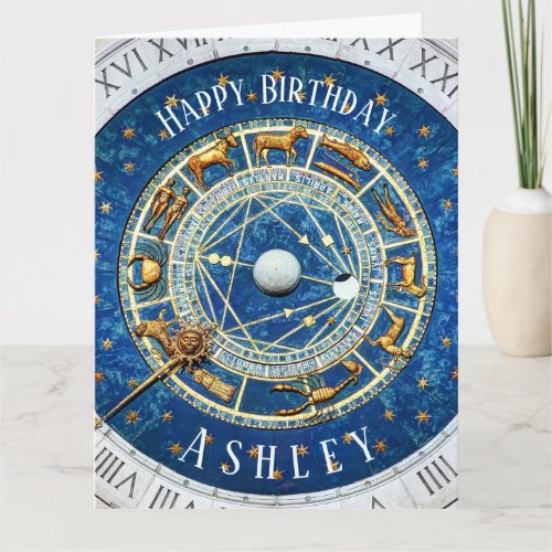 Zodiac Old World Birthday Sun Signs Blue  Name Card