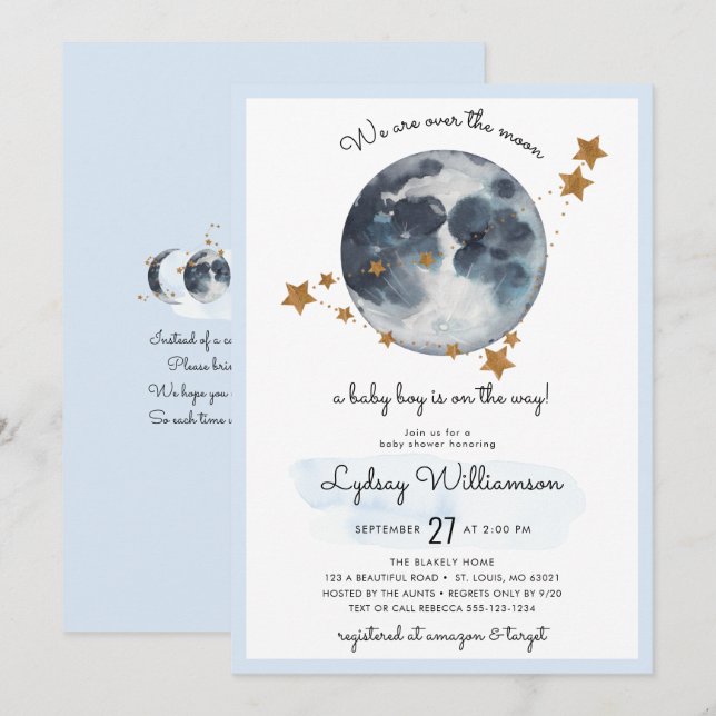 Zodiac Over The Moon Baby Shower Invitation (Front/Back)