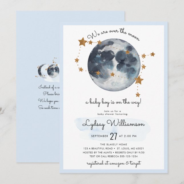 Zodiac Over The Moon Baby Shower Invitation (Front/Back)