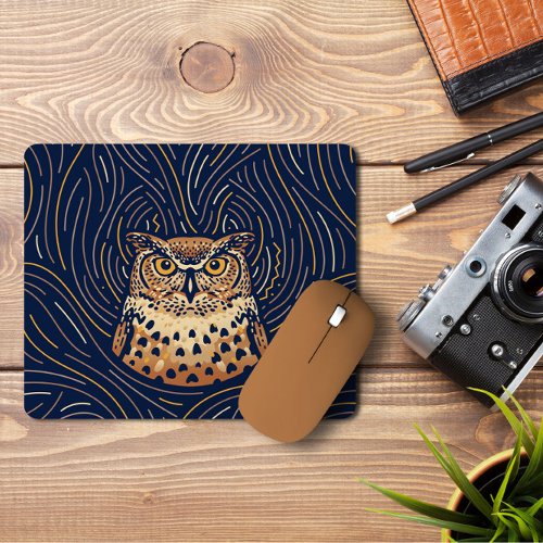 Zodiac Owl Portrait  Hand_drawn Owl Mousepad 