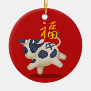 Zodiac Ox "Fortune" Chinese New Year Custom Ceramic Ornament