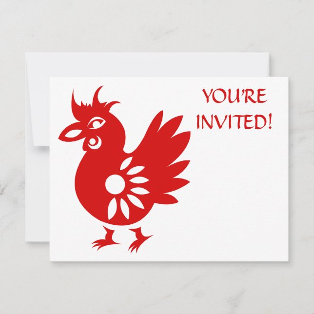 ZODIAC PAPERCUT ROOSTER ILLUSTRATION INVITATION (Front)