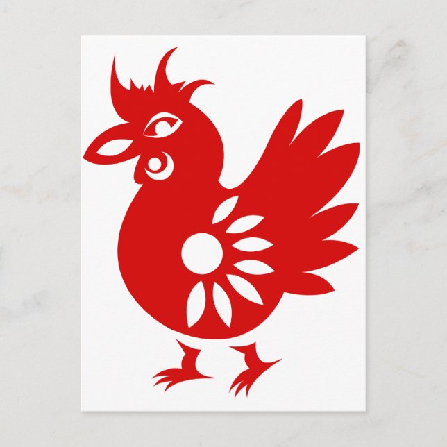 ZODIAC PAPERCUT ROOSTER ILLUSTRATION POSTCARD (Front)