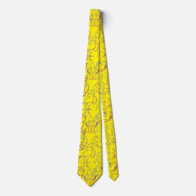 Zodiac Pattern. Luminous x4.b B Yellow BG Neck Tie (Front)