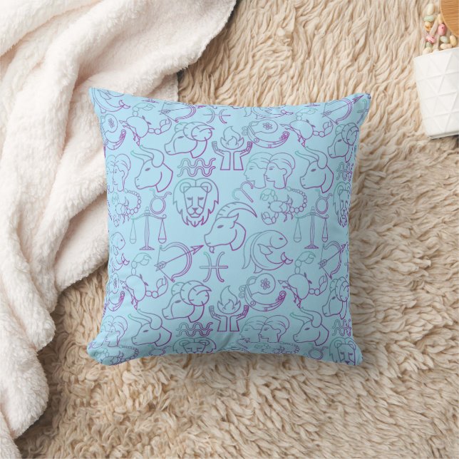Zodiac Pattern. Luminous x4.b L Blue BG Throw Pillow (Blanket)