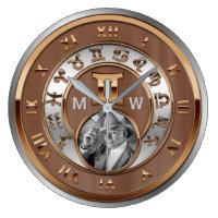 Zodiac Photo Bronze Silver Monogram Gemini Twins Large Clock