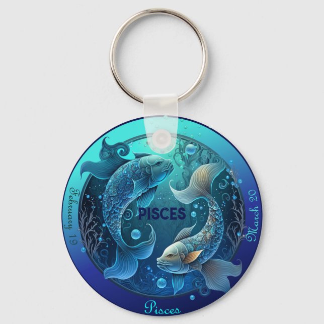 Zodiac Pisces Customise NAME, DATE Keychain (Front)