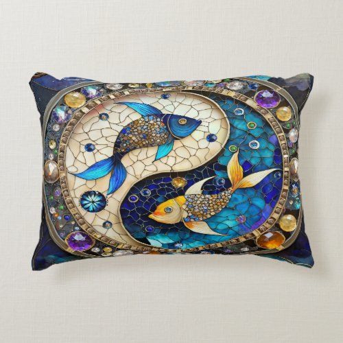 Zodiac _ Pisces Fish Yin and Yang Accent Pillow