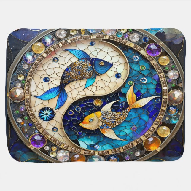 Zodiac - Pisces Fish Yin and Yang Baby Blanket (Horizontal)