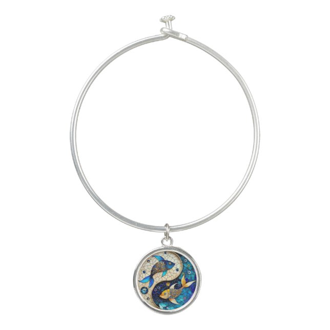 Zodiac - Pisces Fish Yin and Yang Bangle Bracelet (Front)
