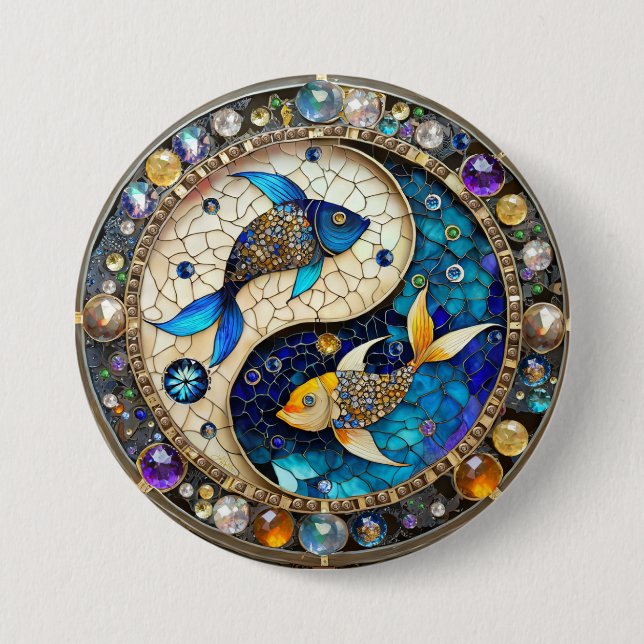 Zodiac - Pisces Fish Yin and Yang Button (Front)