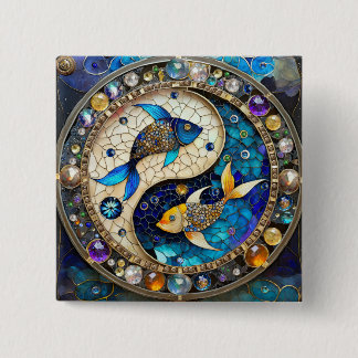 Zodiac - Pisces Fish Yin and Yang Button