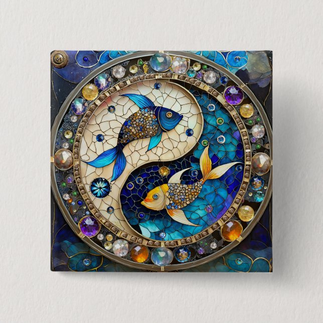 Zodiac - Pisces Fish Yin and Yang Button (Front)