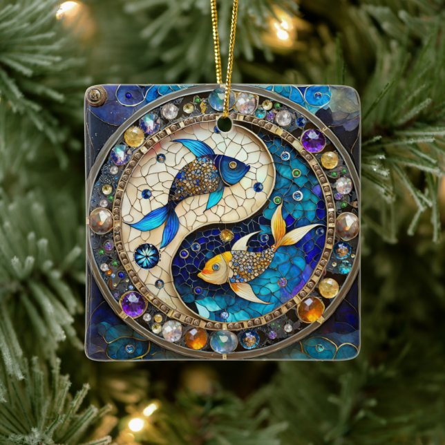 Zodiac - Pisces Fish Yin and Yang Ceramic Ornament (Tree)