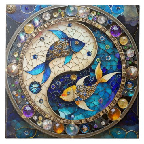 Zodiac _ Pisces Fish Yin and Yang Ceramic Tile
