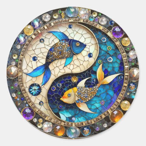 Zodiac _ Pisces Fish Yin and Yang Classic Round Sticker
