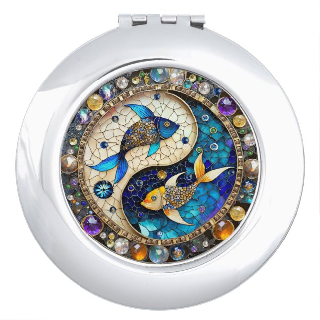 Zodiac - Pisces Fish Yin and Yang Compact Mirror (Front)