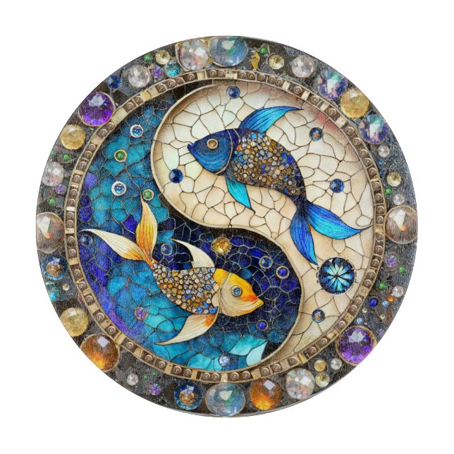 Zodiac - Pisces Fish Yin and Yang Cutting Board (Front)