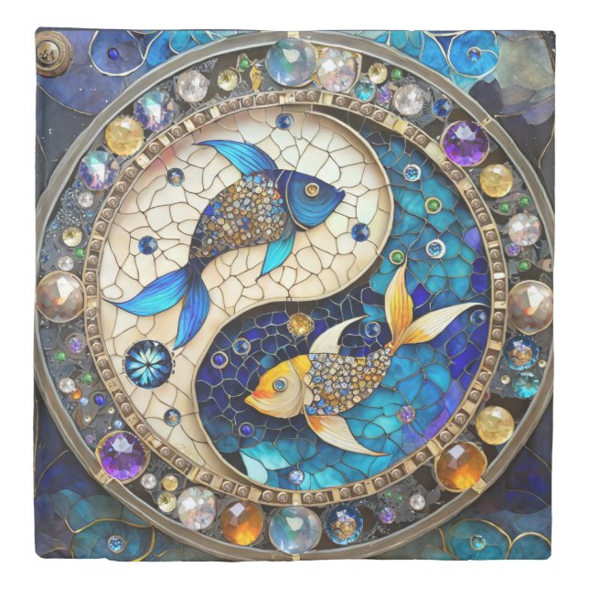 Zodiac - Pisces Fish Yin and Yang Duvet Cover (Front)