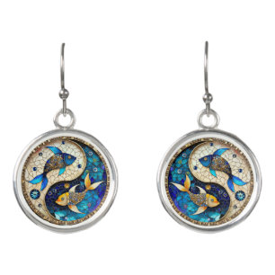 Zodiac - Pisces Fish Yin and Yang Earrings