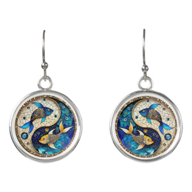 Zodiac - Pisces Fish Yin and Yang Earrings (Front)