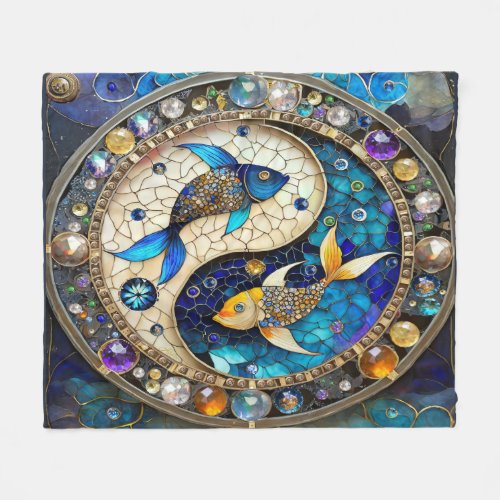Zodiac _ Pisces Fish Yin and Yang Fleece Blanket
