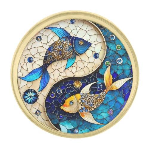 Zodiac _ Pisces Fish Yin and Yang Gold Finish Lapel Pin