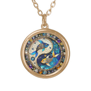 Zodiac - Pisces Fish Yin and Yang Gold Plated Necklace