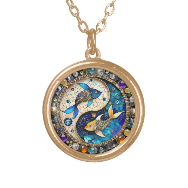 Zodiac - Pisces Fish Yin and Yang Gold Plated Necklace (Front)