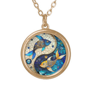 Zodiac - Pisces Fish Yin and Yang Gold Plated Necklace