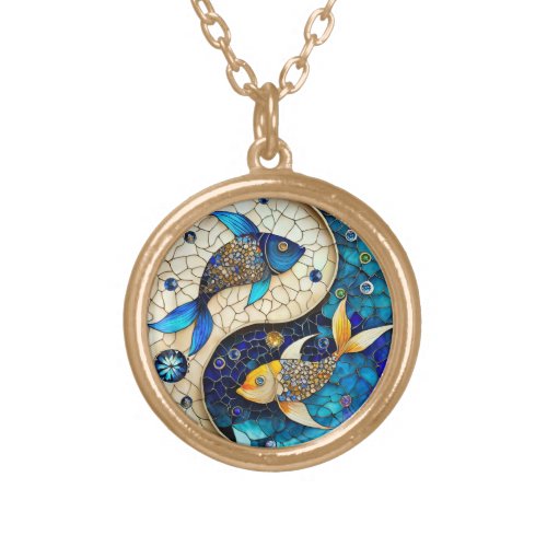 Zodiac _ Pisces Fish Yin and Yang Gold Plated Necklace