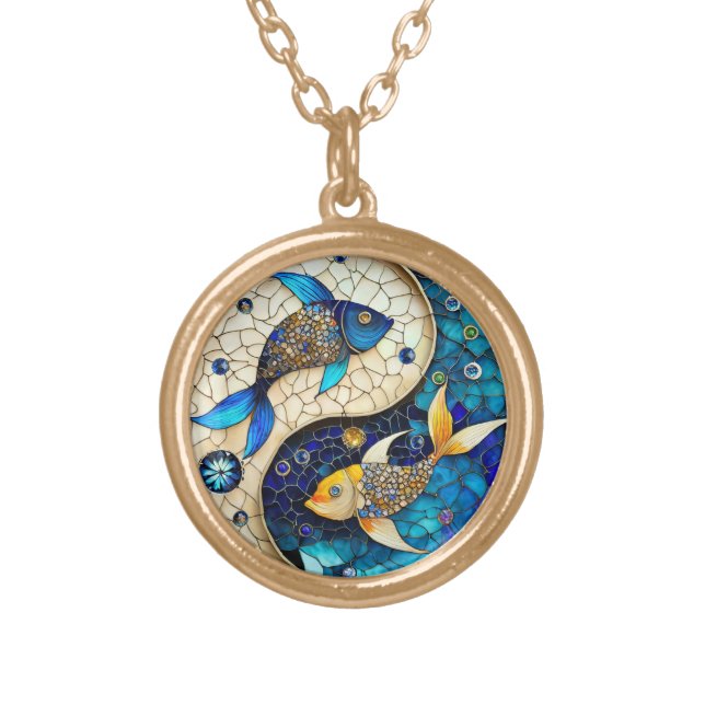 Zodiac - Pisces Fish Yin and Yang Gold Plated Necklace (Front)