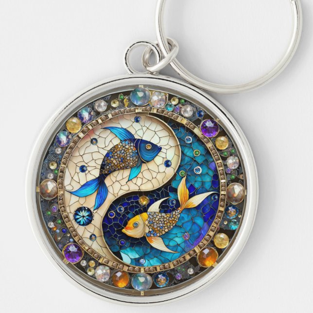 Zodiac - Pisces Fish Yin and Yang Keychain (Front)