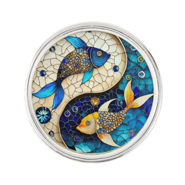 Zodiac - Pisces Fish Yin and Yang Lapel Pin (Front)