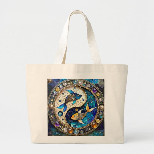 Zodiac _ Pisces Fish Yin and Yang Large Tote Bag