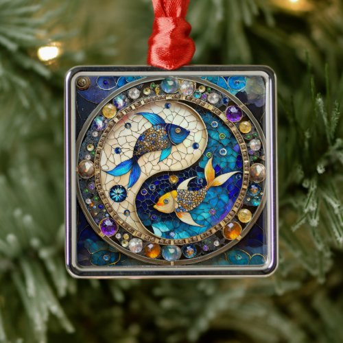 Zodiac _ Pisces Fish Yin and Yang Metal Ornament
