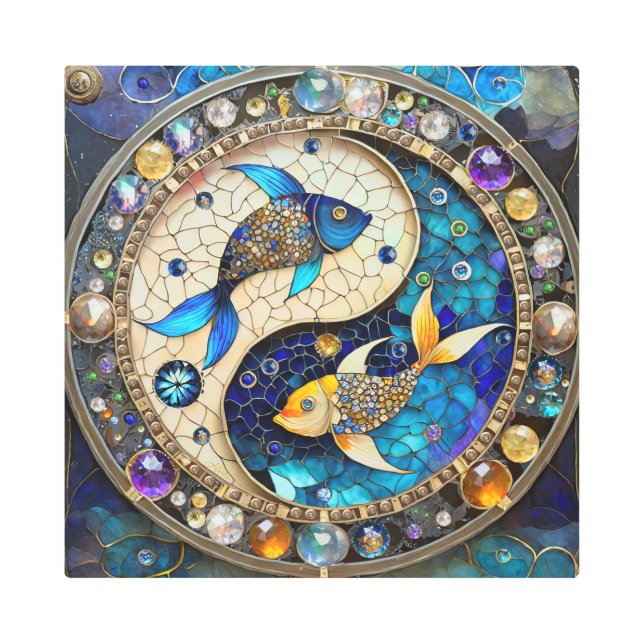 Zodiac - Pisces Fish Yin and Yang Metal Print (Front)