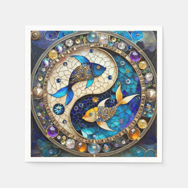 Zodiac - Pisces Fish Yin and Yang Napkins (Front)