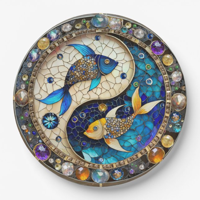 Zodiac - Pisces Fish Yin and Yang Paper Plates (Front)