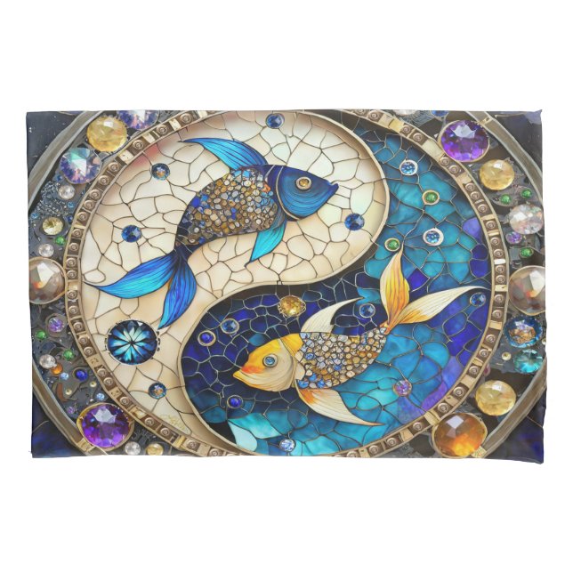 Zodiac - Pisces Fish Yin and Yang Pillow Case (Front)