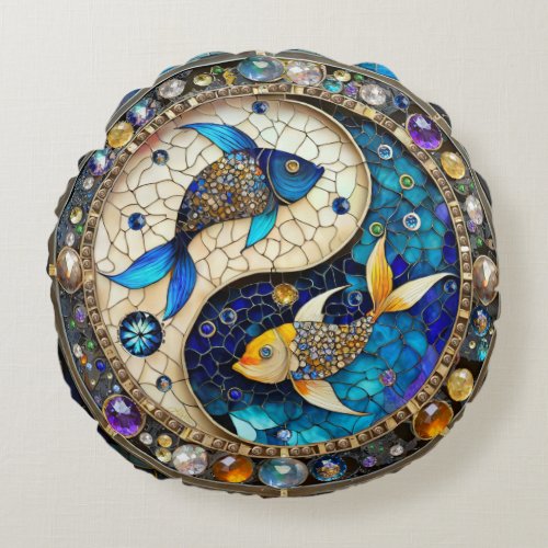 Zodiac _ Pisces Fish Yin and Yang Round Pillow