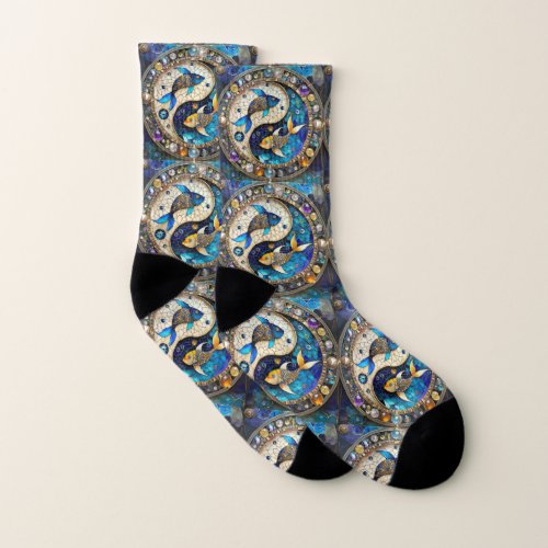Zodiac _ Pisces Fish Yin and Yang Socks