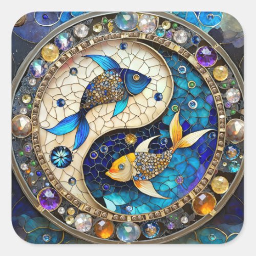 Zodiac _ Pisces Fish Yin and Yang Square Sticker