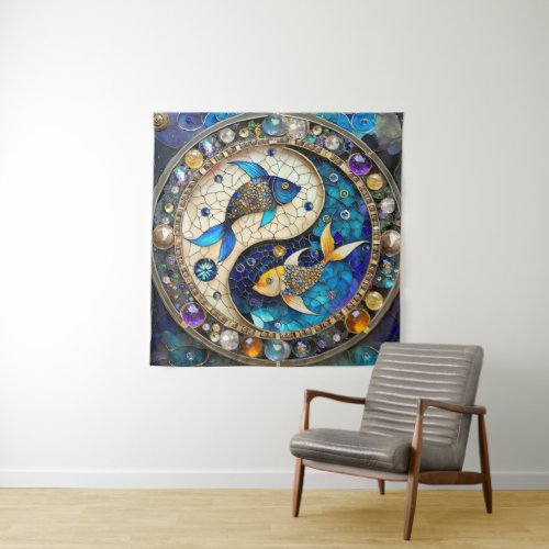 Zodiac _ Pisces Fish Yin and Yang Tapestry