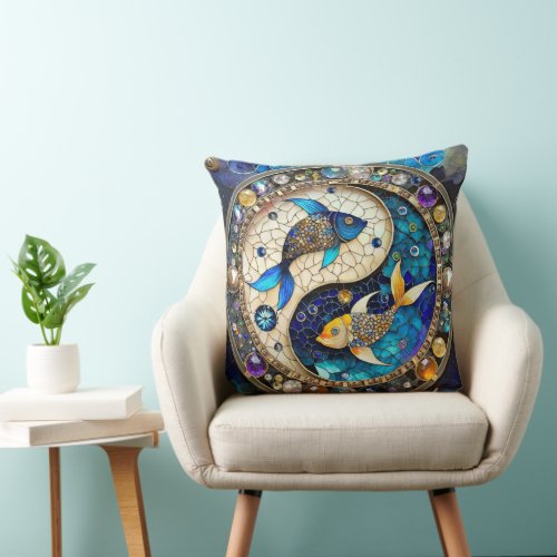 Zodiac _ Pisces Fish Yin and Yang Throw Pillow